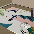 Colorful Geometric Patterns Square Rug on Wooden Floor with Vase and Magazines