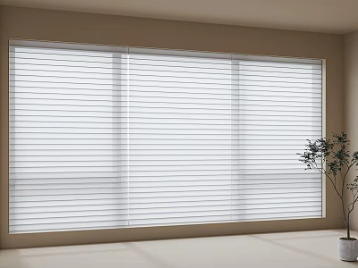 Modern White Venetian Blinds For Large Window Interior With Potted Plant 3d model