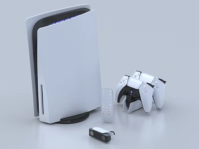 Modern White Digital Game Console With Wireless Controller Remote And Accessories 3d model