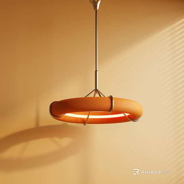 Modern Orange Ring Shaped Chandelier With Warm Light On Beige Wall 3d model 