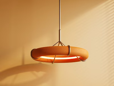 Modern Orange Ring Shaped Chandelier With Warm Light On Beige Wall 3d model