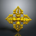 Golden Cross Shaped Vajra Weapon With Intricate Floral Designs And Shiny Metallic Finish
