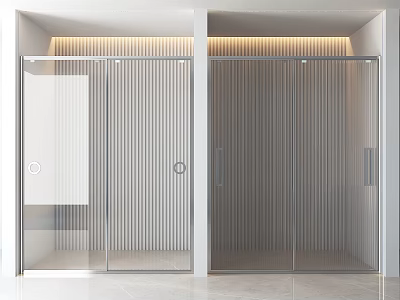 Modern Glass Sliding Doors With Vertical Stripes And Sleek Metal Frames 3d model