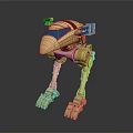 Game and Movie Robot Character With Mechanical Legs Blue Visor and Beige Exterior