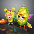 Cartoon Characters Featuring Yellow Headdress Smiling Face And Corn Shaped Figure With Colorful Wings