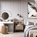 Modern Bedroom Interior With King Bed Nightstand Chandelier Artwork And Area Rug