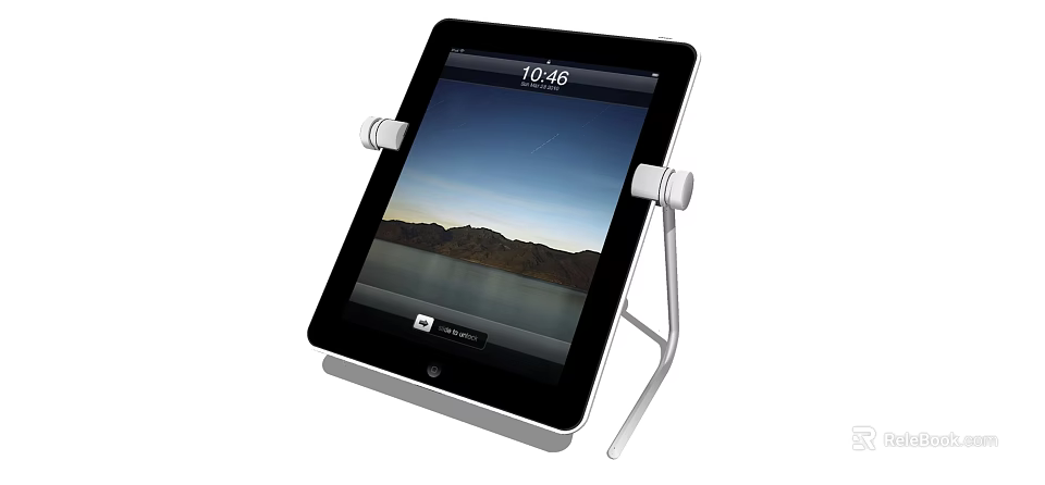 Digital Tablet With Adjustable Stand Displaying Scenic Landscape And Time 3d model 