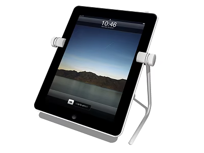 Digital Tablet With Adjustable Stand Displaying Scenic Landscape And Time 3d model