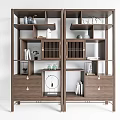 Modern Wooden Bookcase Design With Open Shelves Drawers And Decorative Items