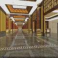 Religious Faith Inspired Temple Interior With Buddha Statues Red Columns And Golden Ceiling Decorations