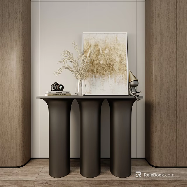 Modern Console Table Interior Design With Decorative Painting Dried Plants And Table Lamp 3d model 