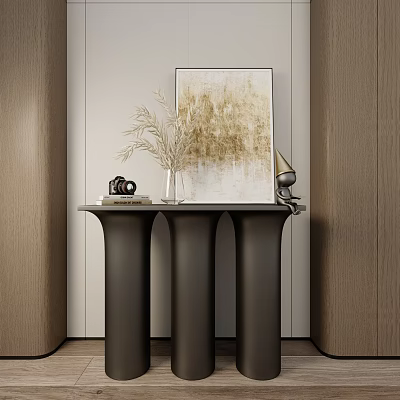 Modern Console Table Interior Design With Decorative Painting Dried Plants And Table Lamp 3d model