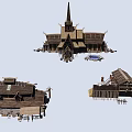 Rustic Traditional Wooden Houses With Spire Structure And Wooden Fences