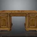 Traditional Style Wooden Desk With Drawers Cabinet Doors And Carved Details