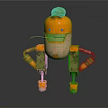 Orange Metallic Robot Character Wearing Green Cap With Mechanical Arms And Legs