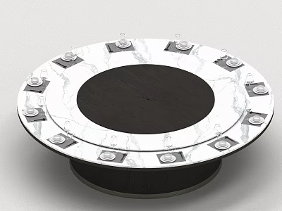 Round Dining Table Set with Marble Surface Dark Center Silver Accents and Black Base 3d model