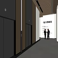 Modern Elevator Lobby With Illuminated Walls Marble Floor And People Chatting