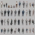 Group of diverse people in professional business attire with various poses on gray background