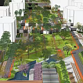 Residential Landscape Design With Green Spaces Paths Trees And Surrounding Buildings