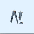 Blue Denim Jeans With Leather Patch Straight Leg And Folded Cargo Style