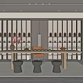 Modern Tea Room Interior Design With Wooden Shelves Tea Sets And Central Table