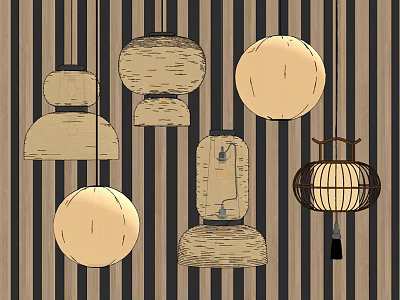 Modern Pendant Lights Featuring Round Wicker and Lantern Shapes for Interior Decor 3d model
