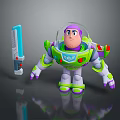 Buzz Lightyear Animated Character In Green White Space Suit With Purple Helmet Blue Laser Weapon