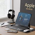 Modern Apple MacBook Desktop Setup With Headphones Keyboard Mouse And Notebook 3d model