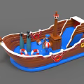 Inflatable Ship Shaped Play Equipment with Slide Lifebuoys and Cartoon Figure for Kids