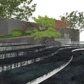 Modern Garden Ornament with Stepped Water Feature Green Plants and Reflected Water Surface