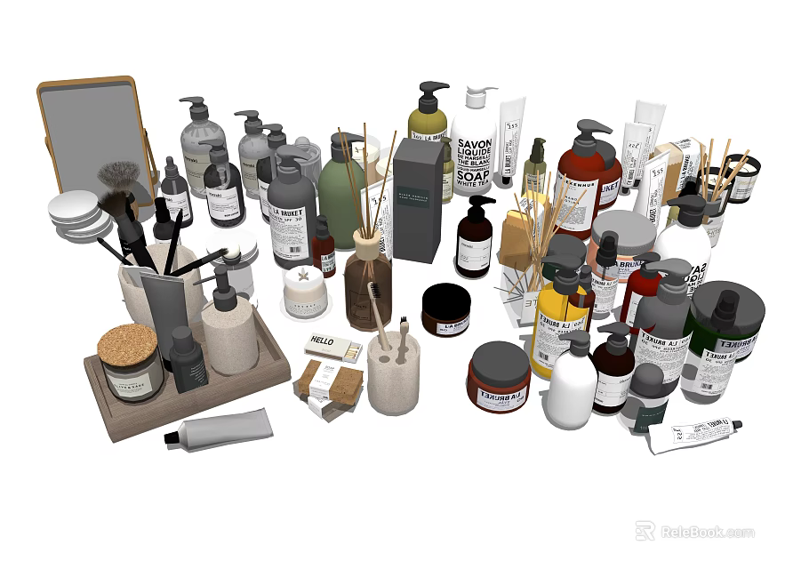 Stylish Bathroom Accessories With Soap Dispensers Toothbrush Holders Mirrors And Storage Jars 3d model 