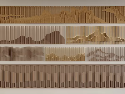Decorative Wooden Panels With Mountain Pattern And Brown Gold Tones 3d model
