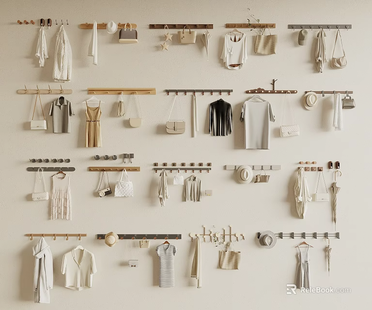 Wall Mounted Wooden Metal Hooks Organize Coats Bags Keys And Accessories 3d model 