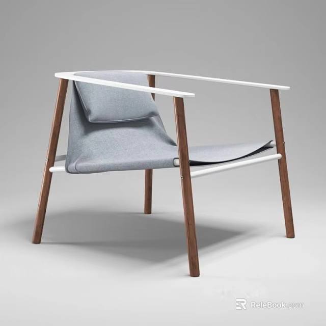 Modern Leisure Chair With Wooden Legs White Armrests And Light Gray Cushion 3d model 
