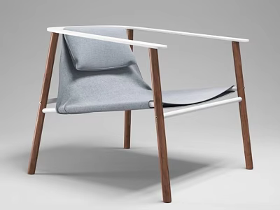 Modern Leisure Chair With Wooden Legs White Armrests And Light Gray Cushion 3d model