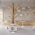 Modern Display Shelves With Tree Shaped Structure And Wall Mounted Units In Interior Space 3d model