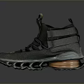 Black Modern Lifestyle Sneakers Featuring Yellow Logo And Thick Sole Design