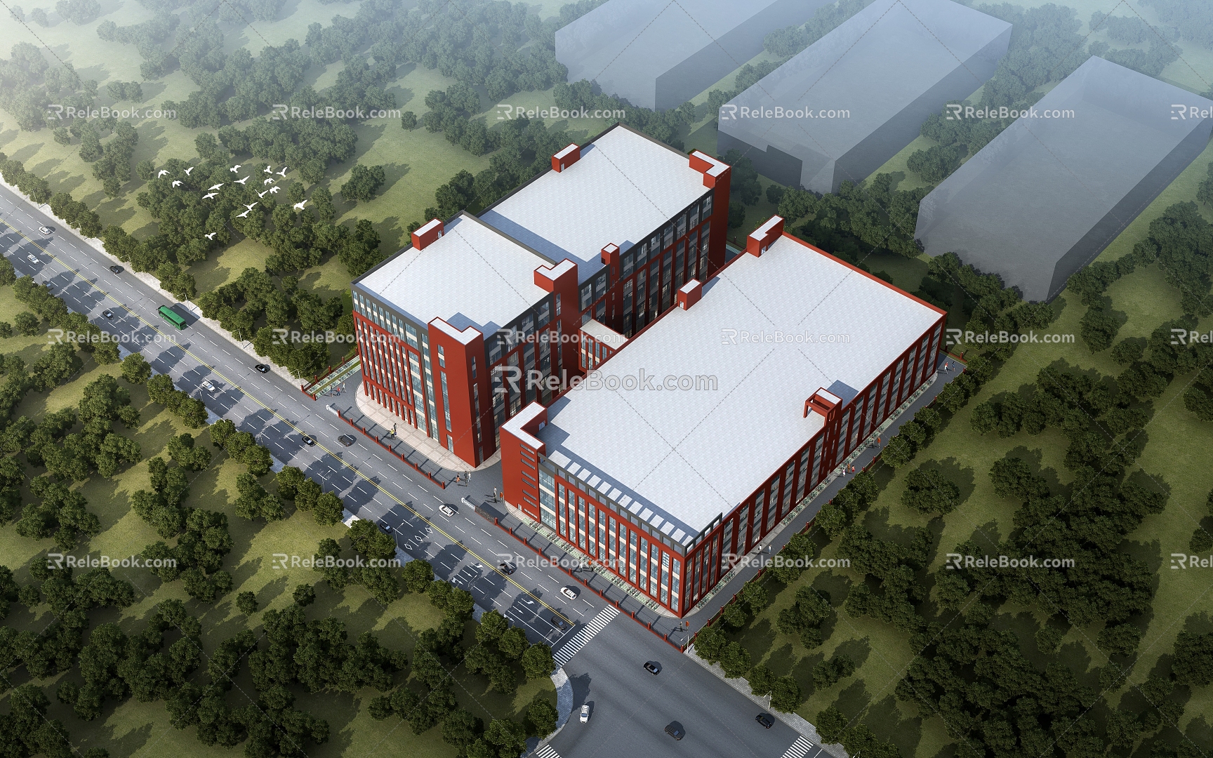 Plant Factory Industrial Park Plant Bird's Eye View Plan Office Building Dormitory Canteen Perspective 3d model