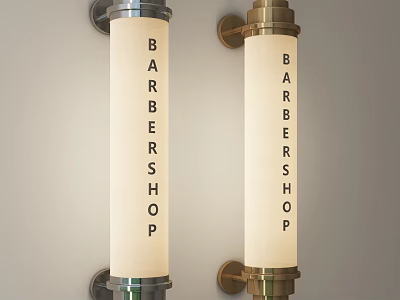 Barbershop Wall Sconce Featuring Cylindrical Glass Shade And Brass Silver Metal Frame 3d model