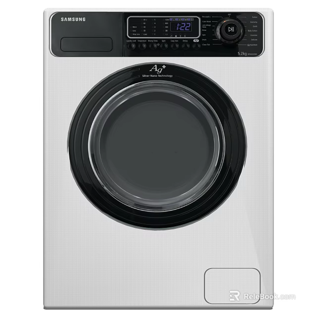 Silver Modern Washing Machine With Black Control Panel And Round Transparent Door 3d model 