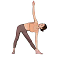 Woman Practicing Yoga Side Stretch Pose In Orange Top And Brown Pants