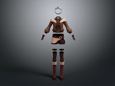 Adventure Character Outfit With Brown Jacket Beige Shorts Leather Gloves And Boots 3d model