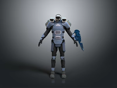 Futuristic Sci Fi Tactical Armor With Full Body Design And Blaster Weapon 3d model