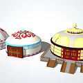Traditional Yurts Featuring Colorful Decorative Patterns And Wooden Door Designs