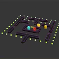 Cartoon Maze Scene With Colorful Small Characters And Yellow Dots