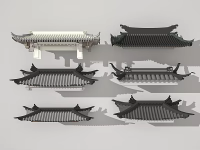 Traditional Ancient Chinese Architecture Roof Components With Various Classic Design Styles 3d model