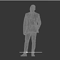 Man Standing in Blue Suit White Shirt and Tie with Brown Shoes on Black Background