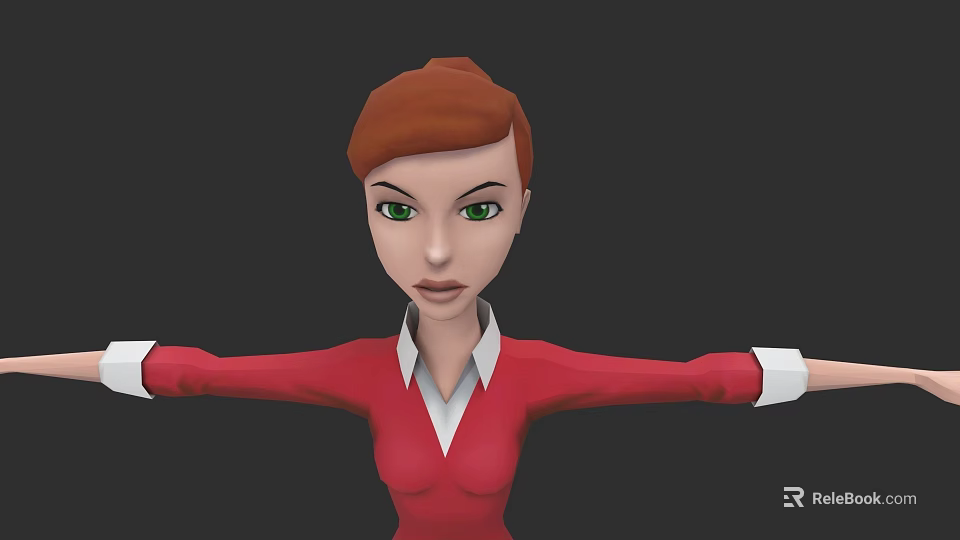 3D Game Movie Character With Red Hair Green Eyes Red Top And Arms Outstretched 3d model 