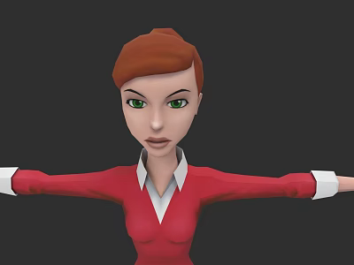 3D Game Movie Character With Red Hair Green Eyes Red Top And Arms Outstretched 3d model