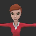 3D Game Movie Character With Red Hair Green Eyes Red Top And Arms Outstretched